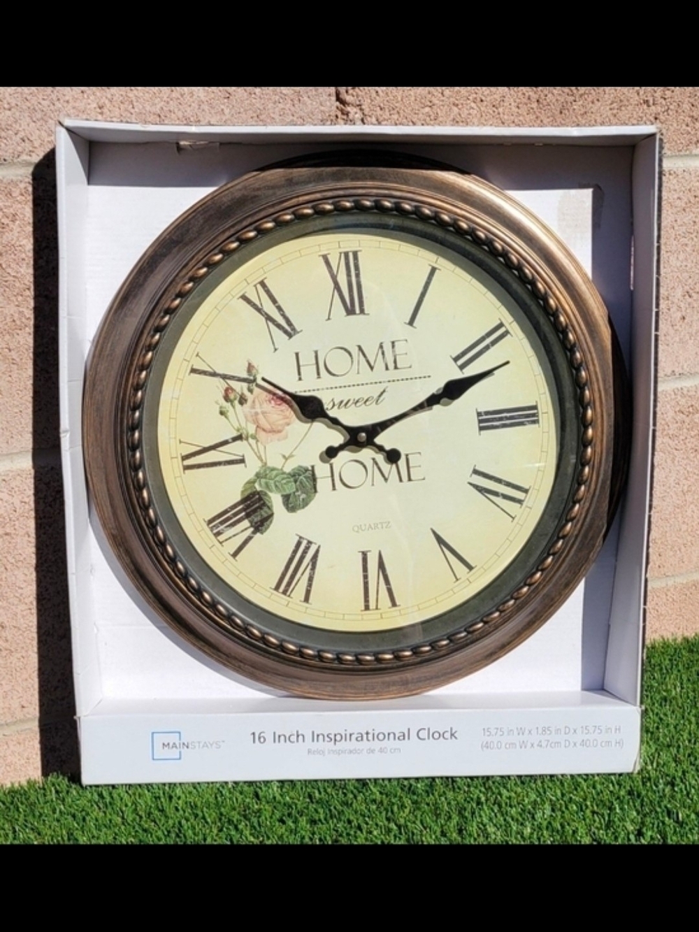 Mainstays Bronze and Cream Round Wall Clock with Floral Accent